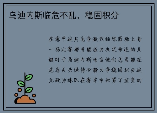 乌迪内斯临危不乱，稳固积分